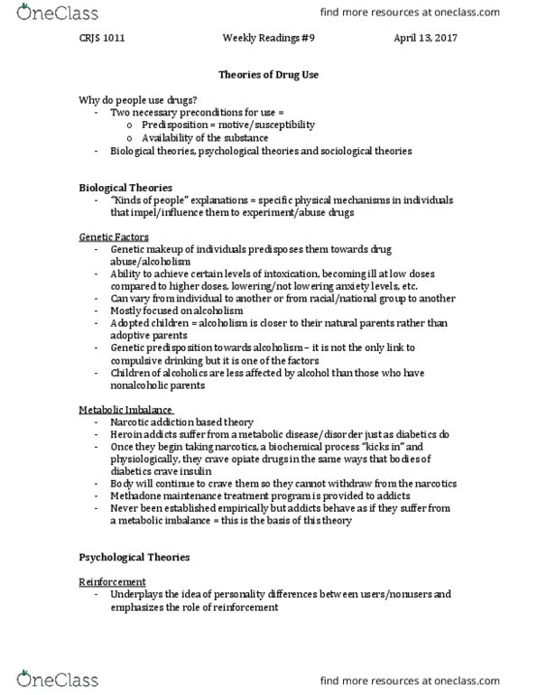 CRJS 1011 Chapter Notes - Chapter Reading for Week 9 : Opiate, Longitudinal Study, Edwin Sutherland thumbnail